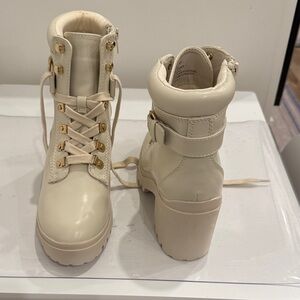 Brand New.  Pair Cream Lace-Up Platform Boots